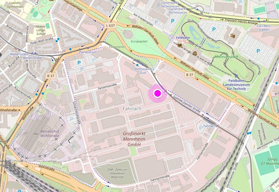 Karte mit dem Standort der Reality Arena in der Gottlieb-Daimler-Straße 12 in Mannheim